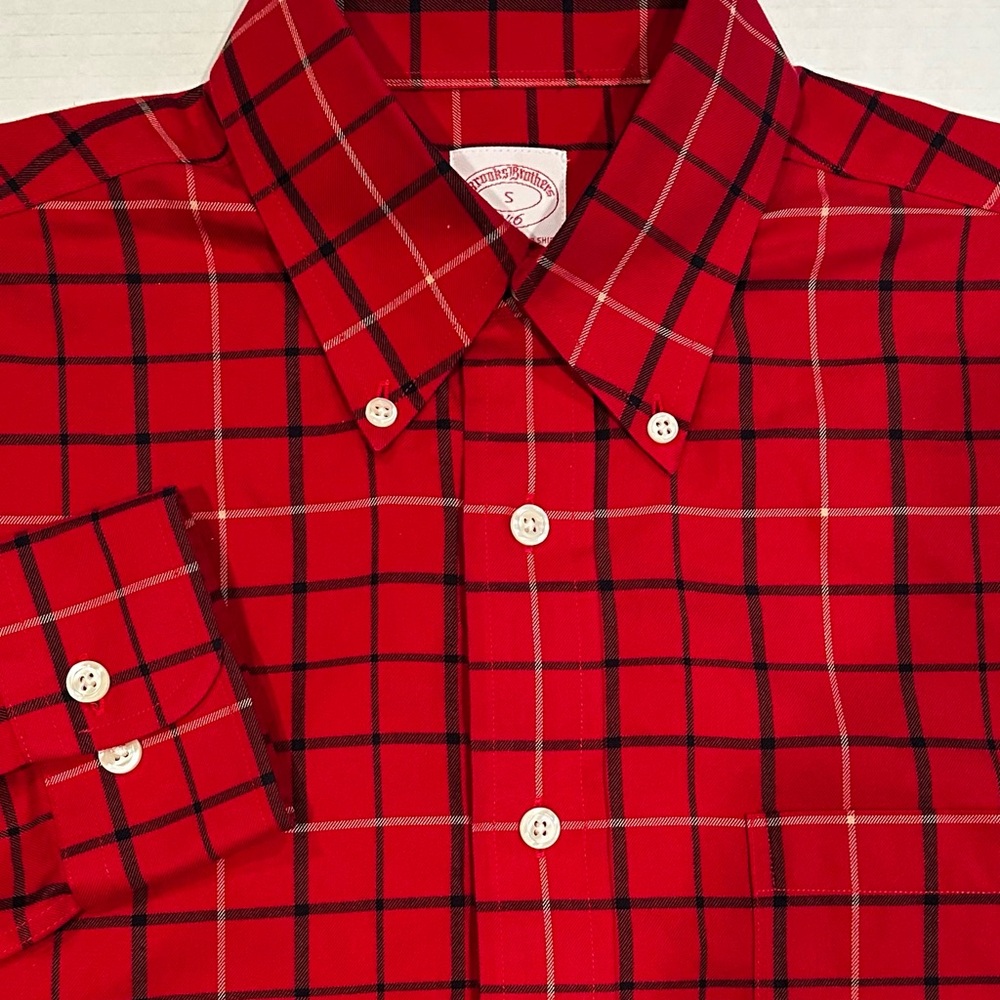 Brooks Brothers The Original Polo Shirt Long Sleeve Cotton Men's Small Red Plaid